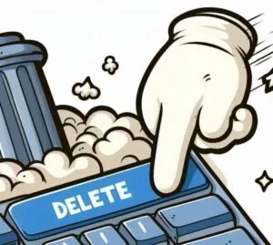delete-hand a cartoon hand on a delete button. deleting helps with organizing digital photos